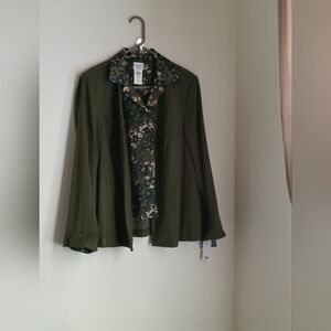 Dorby Woman Green Blazer Lightweight Open-Front Suit Jacket Business Versatile